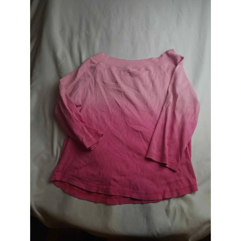 St Johns Bay Womens XL Pink Ombre Boat Neck 100% Cotton Long Sleeve Top